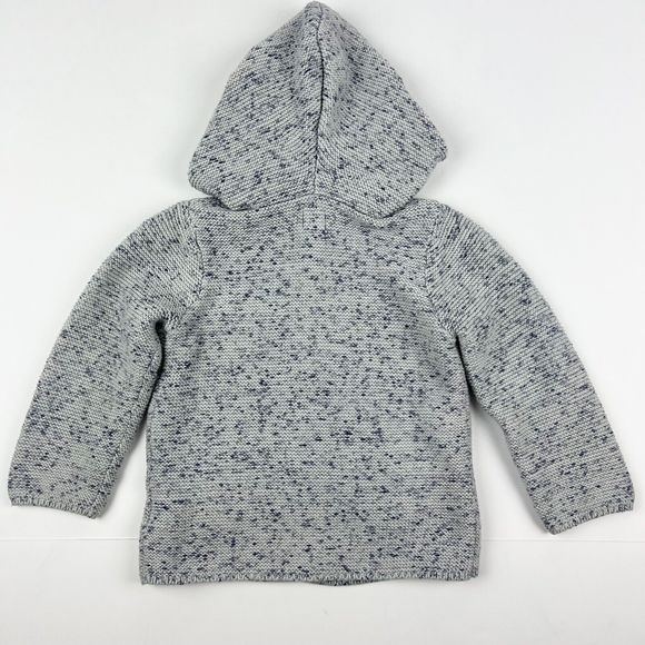 Baby Gap Knit Blue Gray Hooded Heart Pockets Knit Cardigan Sweater Size 18-24 M - Picture 5 of 14